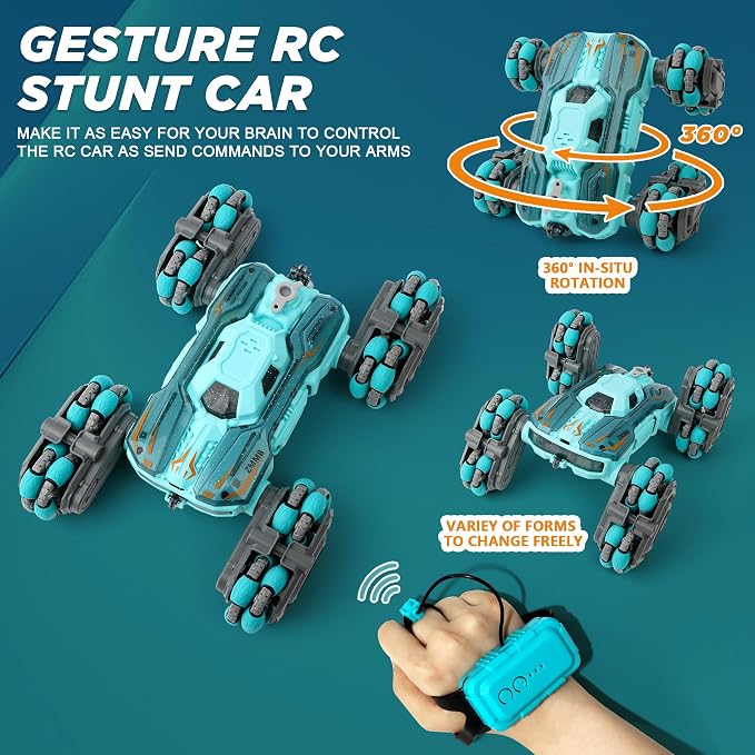 ZMMB 8 Wheel RC Stunt Car with Gesture Control, Spray & LED Lights, Double-Sided Off-Road Vehicle for Boys & Girls Ages 6-14, Ideal Christmas & Birthday Gift