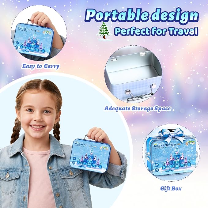 SKTMYY Mini Magnetic Tiles,45 PCS ice Magnet Tiles for Girls,Portable Travel Toys for Kids Ages 3+,STEM Preschool Toys Gift for Girls