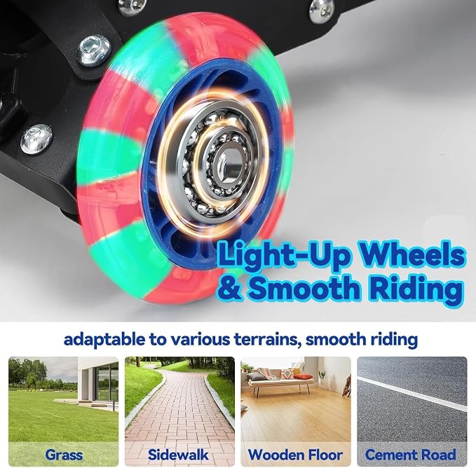Scooter for Kids Ages 3-5, LED Light Up 3 Wheel Toddler Scooter with 4 Adjustable Heights, Lean-to-Steer Wheels, Safe Metal Brake, Foldable Kick Scooter for Boys Girls, Support 120 lbs, Birthday Gift