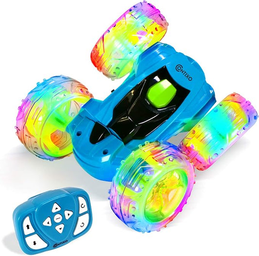 Contixo SC3 RC Stunt Car, Blue 2.4GHz 4WD Double-Sided 360° Rotating flip Racer Remote Control Toy Cars with LED Lights for Kids Girls Boys Age 4-12 Birthday Gift