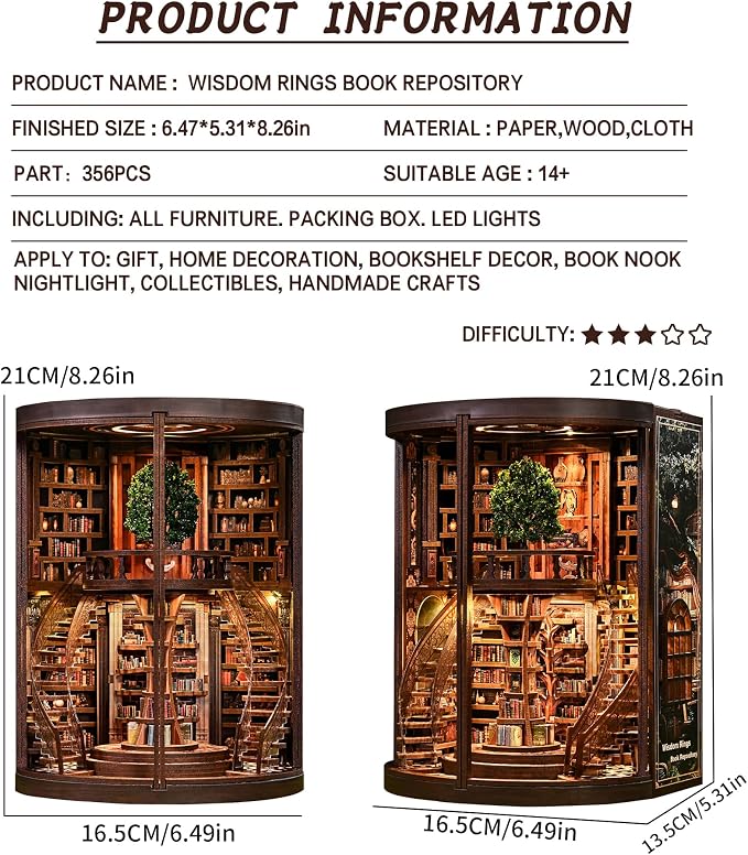Spilay DIY Miniature House Kit for Adults, Miniature Dollhouse Building Kit | With Warm Light & Detailed Furniture, Creative DIY Craft for Bookshelf Decor, Room Decoration & Gift Giving