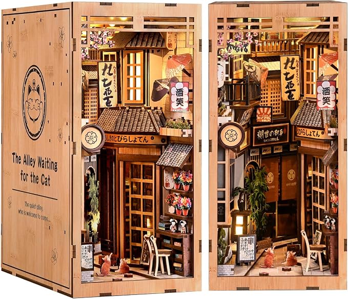 DIY Book Nook Kit with LED Lights | 3D Puzzles for Adults & Teens, Miniatures and Model Building Kits for Bookshelf Decor, Relaxing & Creative Gift for Craft Lovers | Sakura Alley