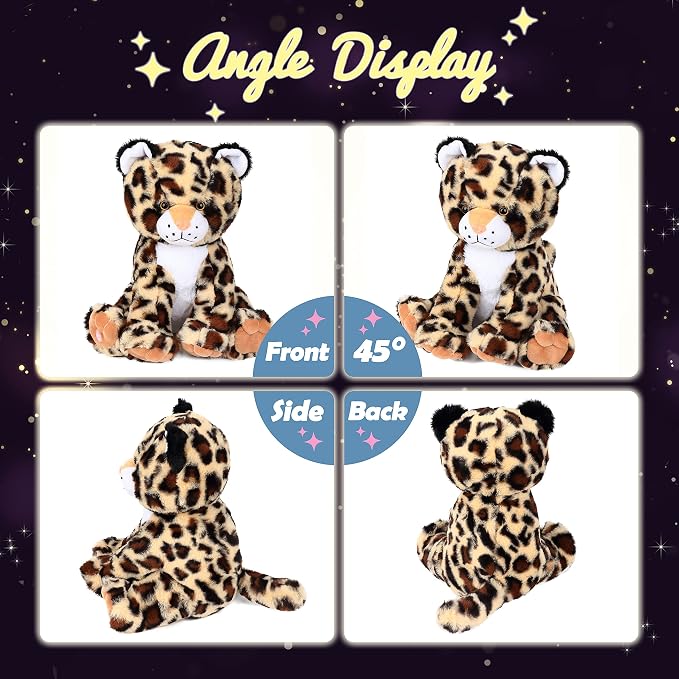 Hopearl LED Plush Leopard Lighting Up Stuffed Cheetah Jungle Wildlife Animal Floppy Night Lights Glow in The Dark Birthday Festival for Kids Toddler Boys, 11''