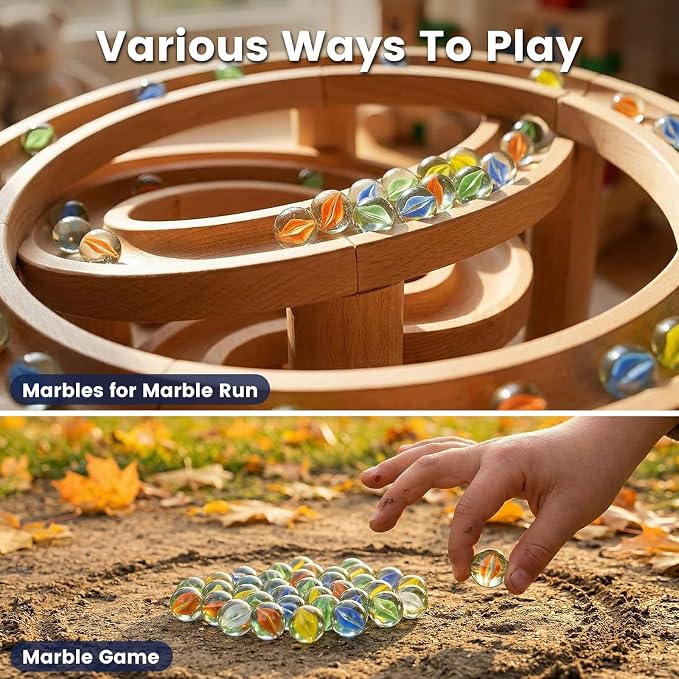 LovesTown 60PCS Glass Marbles Bulk, for Kids Marble Games DIY Home Decoration, Cats Eyes Styles