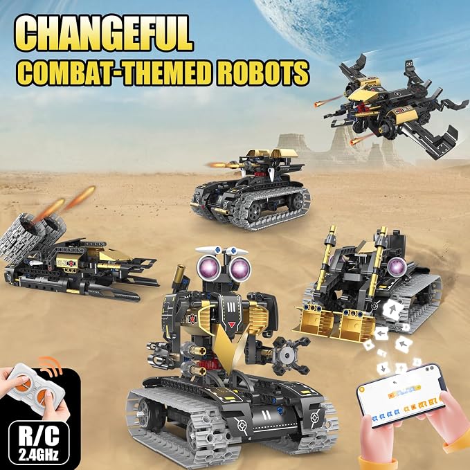 5-in-1 RC Robot Building Kit for Kids, APP & Remote Control STEM Robotics Technic Coding Robotic Toys, Erector Set with 323 Pcs, Educational Toy for Boys Girls Age 8 9 10 11 12 13 14+
