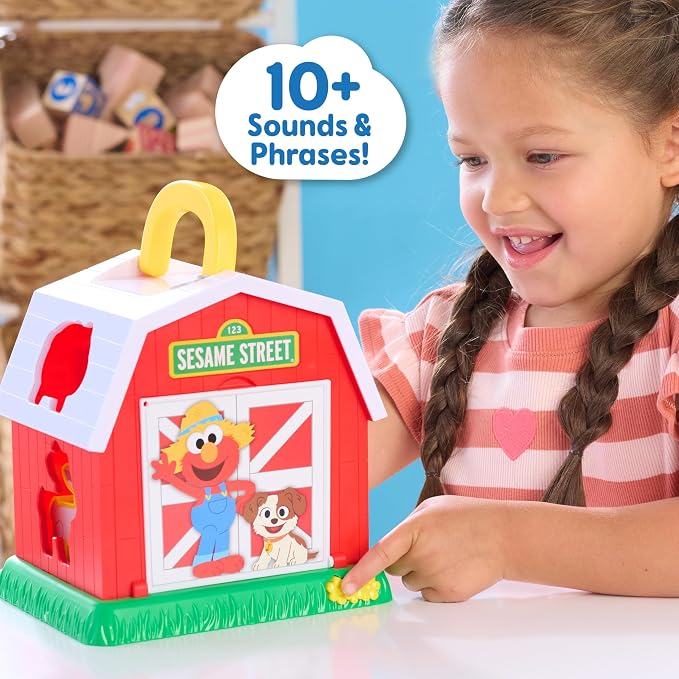 Sesame Street Elmo's Learn & Sort Barn with Music and Sounds, 6-Pieces, Teaches Toddlers Shapes, Sounds, and Problem-Solving Skills, Toy for Girls, Boys, Kids, Ages 2 and Up by Just Play