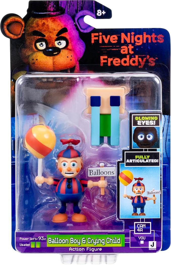 Jazwares Five Nights at Freddy’s Balloon Boy - 2.5-Inch Articulated Figure and Glow-in-The-Dark Eyes Plus 2-Inch Crying Child Figure