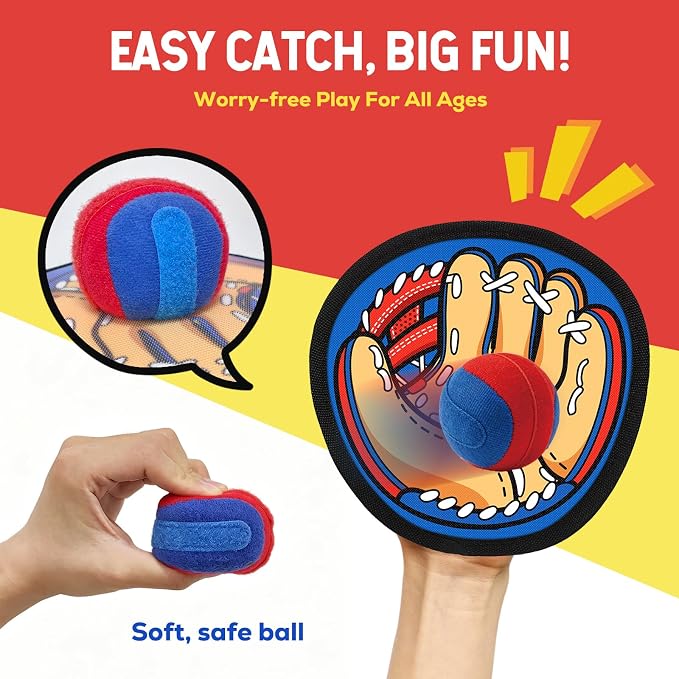 Toss and Catch Ball Game Set for Kids - Easy to Use Sticky Balls& Beginner Baseball Glove, Outdoor Games Toy for Family Beach Yard Pool Camping, Fun Gifts for Boys& Girls Ages 3 4 5 6 7 8-12 Years Old