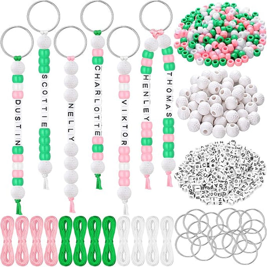 Landical 564 Pcs Golf Keychain Making Kit DIY Golf Bead Keychain Set Craft Adjustable Sport Letter Bead Sport Theme Party Favor Gift Backpack Accessories Holiday Decoration(Pale Color)