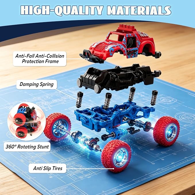 Monster Truck for Boys 3 4 5 6 7 Year Old,4 Pack Push and Go Friction Powered Car Toys, Double-Directions Inertia Pull Back Vehicle Set,Birthday Party Gift for Kids