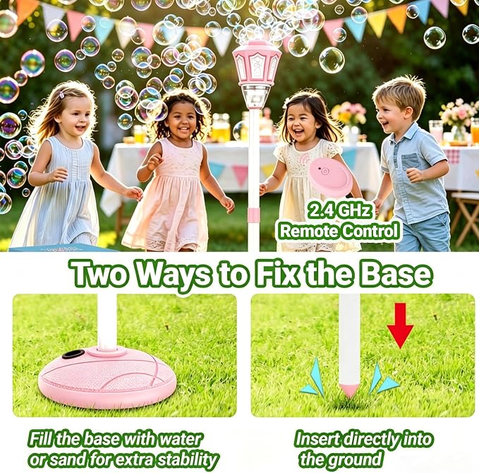 Automatic Bubble Machine for Kids, 47 Inch Vertical Adjustable Height & Handheld Bubble Blower, 10-Hole High Output Bubble Maker with Lights Music, Rechargeable Battery for Party Wedding Birthday