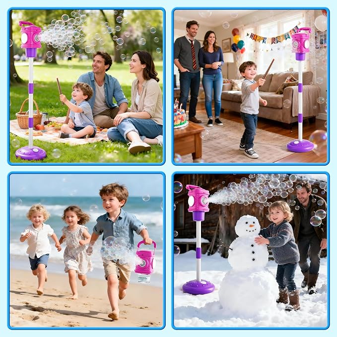4-in-1 Street Lamp Bubble Machine for Toddlers 1-3 4-8, Bubble Toys Gifts for Kids Boys Girls, Automatic Stand Bubble Maker with R/C Wand, Adjustable Height - Outdoor/Indoor Party Favor