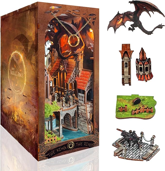 Book nooks DIY Dollhouse Kit for Adults 3D Stereo Assembly Night Light Sensing Wooden Bookend Jigsaw Building Model Gifts for Family,Friends