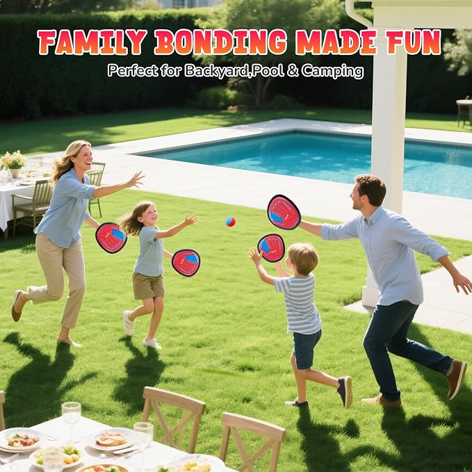 JoyCat Toss and Catch Ball Game, 2 Adult & 2 Kids Paddles Sticky Ball Set, Family Outdoor Catch Game for Beach, Backyard & Pool, Birthday Gifts for Boys Girls Ages 3+