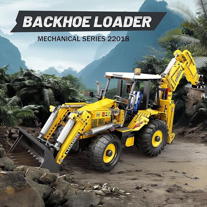 Reobrix RC Backhoe Loader Building Block Sets for Adults Remote Control Excavator Model Building Toy Excavator and Bulldozer 2 in 1 Construction Toys, Technic Building Kits for Adults