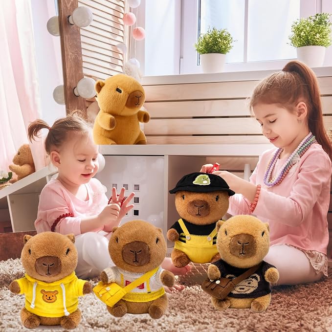 Capybara Plush Toy Capybara Plush with 9 Clothes and Accessories Super Soft Capybara Stuffed Animal for Kids Girls Boys 10.2inch (Black Capybara)