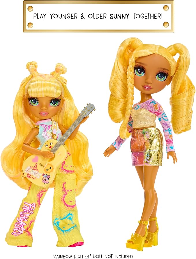Rainbow High Jr High Rock Band - Sunny, Yellow 9” Fashion Doll with Guitar, Customize with Stickers, Posable, Great Toy Gift for Kids Ages 4+