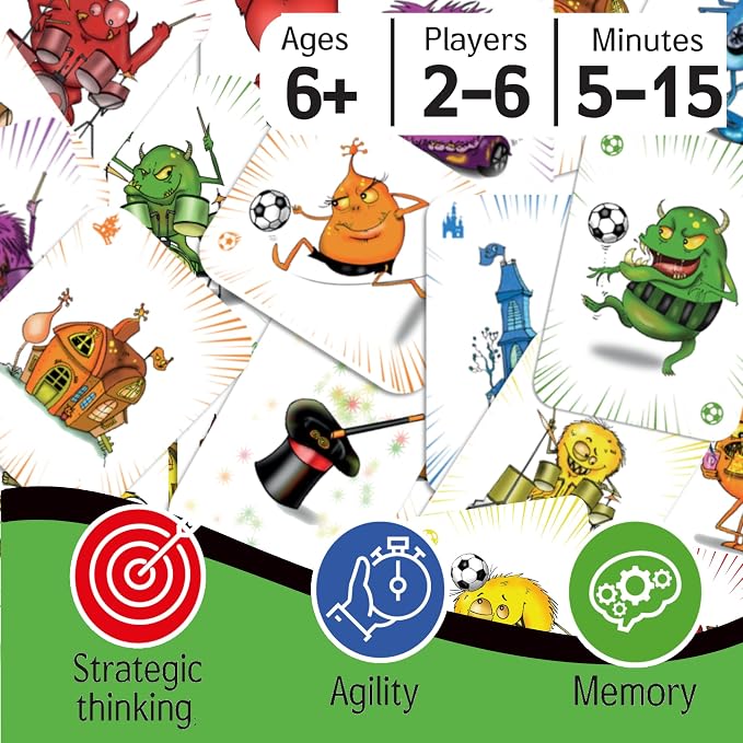 Speedy Monsters - Card Games for Kids Ages 4-8, Fast-Paced and Easy to Learn. Fun, Colorful Monster Match Game. No Reading Required. No Turns, Everyone Plays at Once. for 2-6 Players