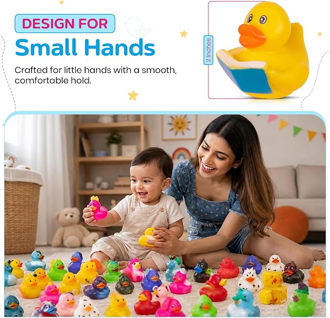 Kangaroo Mini Rubber Ducks Bulk Pack of 100 – Floating Baby Bath Toys for Kids - Classroom Rewards - Pool Party & Birthday Party Favors for Kid - Small Rubber Duck for Baskets Stuffers for Kids