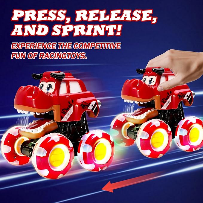 Monster Truck Toy for Kids Toddlers 1-3, Light up Wheels Dinosaur Car Toys, Baby Toy - Press and Go Dinosaur Trucks,Pull Back Vehicle Set for 2 3 4 Year Old Boy Birthday (3 Packs)