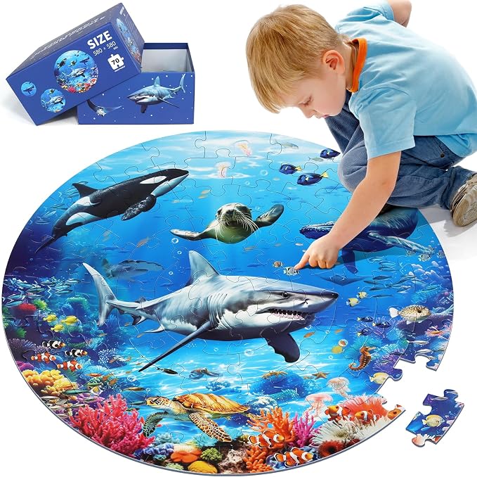DIGOBAY Underwater Ocean Floor Puzzle for Kids Ages 4-6, Shark Toys for Boys Girls, 70 Pieces Large Jigsaw Shark Puzzles for Kids Ages 4-8, Educational Ocean Animals Toys for Birthday Christmas