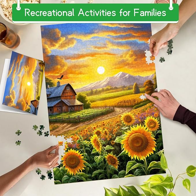 Puzzles for Adults 1000 Pieces, Fall Sunflower Puzzle, Challenging Impossible Puzzles – Perfectly Interlocking, No Dust – Home Decoration & Gifts for Friends Parents Father's Day