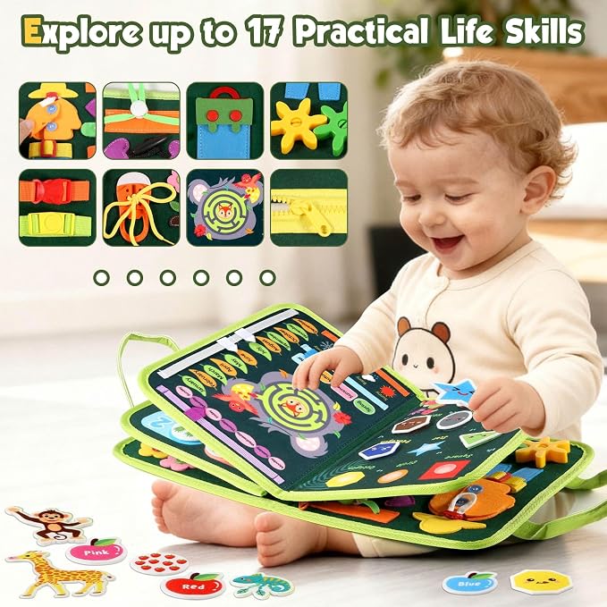 GOLIYEAN Toddler Busy Board - Montessori Toys for Toddler Boy Girl Birthday Gifts, Educational Learning Sensory Busy Book for Toddlers, Quiet Activity Books for Toddlers, Travel Toys for Airplane Car