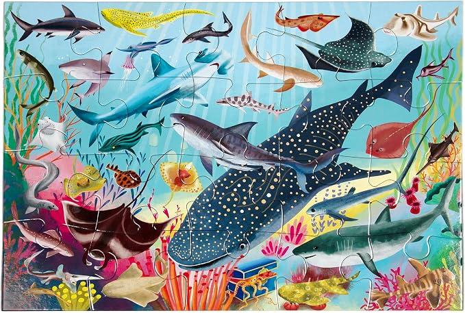 eeBoo 20 Piece Jigsaw Puzzle - Sharks & Friends Children's Puzzle Ocean Themed, Large Pieces for Small Hands to Develop Motor Skills