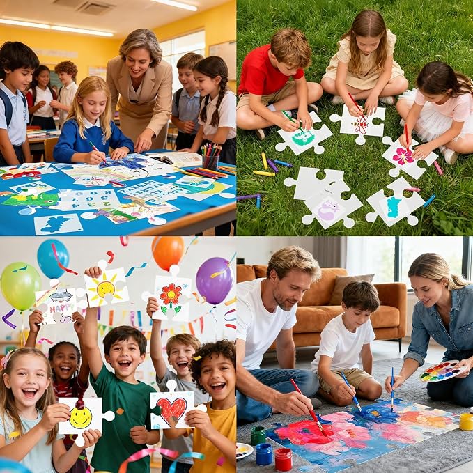 95 Pcs Blank Puzzle Pieces to Draw on, Make Your Own Puzzle Jigsaw, Large White Blank Puzzles Piece Bulks DIY Cardboard Jigsaws for Drawing, Coloring, Classroom & Crafts Project (95, 9 X 8 Inches)