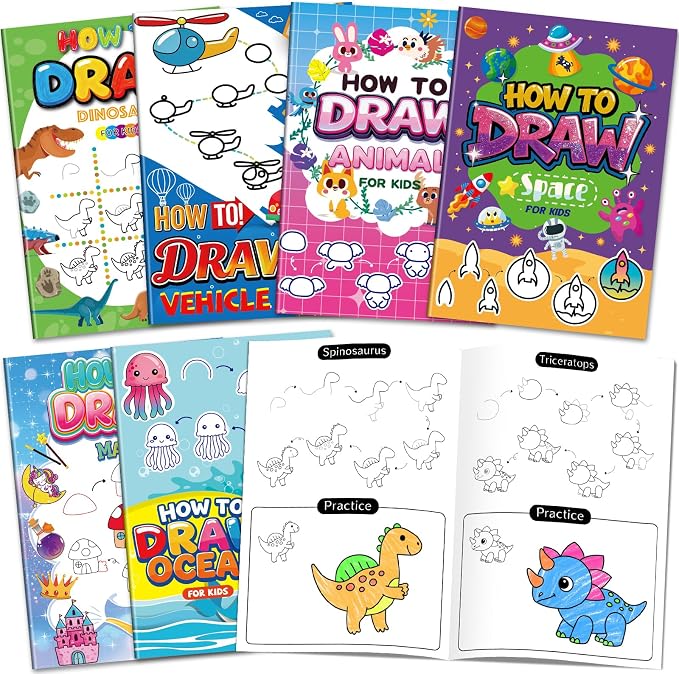 Elfew 6 Pack How to Draw Books for Kids, Small Coloring Books for Kids Ages 4-8, Activity Books for Kid,192 Cute Step-by-Step Drawing Stuff, Birthday Gift for Boys and Girls