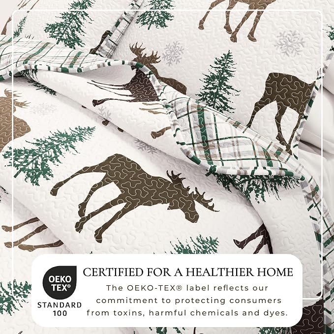 Great Bay Home Lodge Quilt Set - 3-Piece King/California King Size Rustic Bedding Set - Lightweight, All-Season, Reversible Bedspread (Moose - Chocolate)