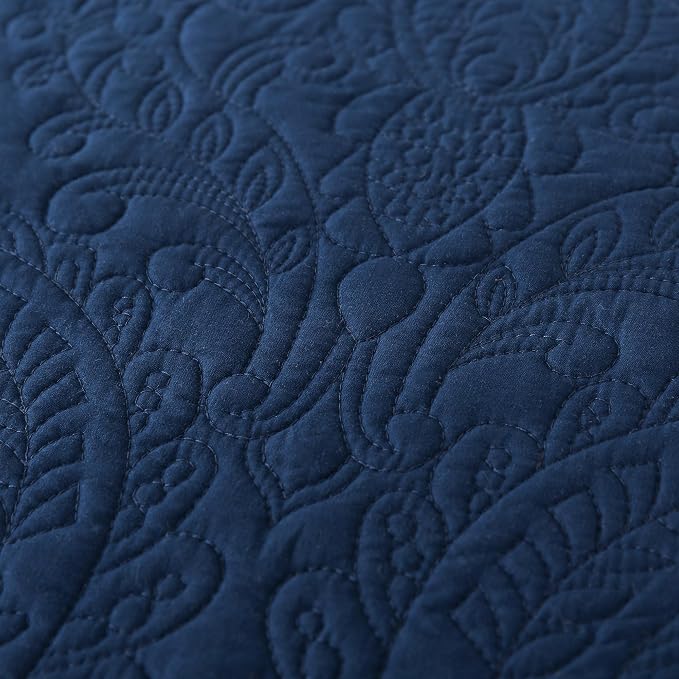 HoneiLife Quilt Sets King Size - Microfiber Bedspreads for King Bed, 3-Piece Lightweight Coverlets, Retro Bedlinen Sets, King Quilt Bedding Set All Season Use-Navy