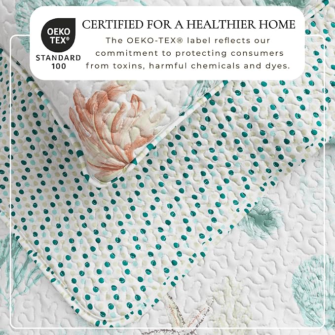 Great Bay Home Coastal Quilt Set - 2-Piece Twin/Twin XL Size Nautical Bedding Set - Lightweight, All-Season, Reversible Bedspread (Coral Reef)