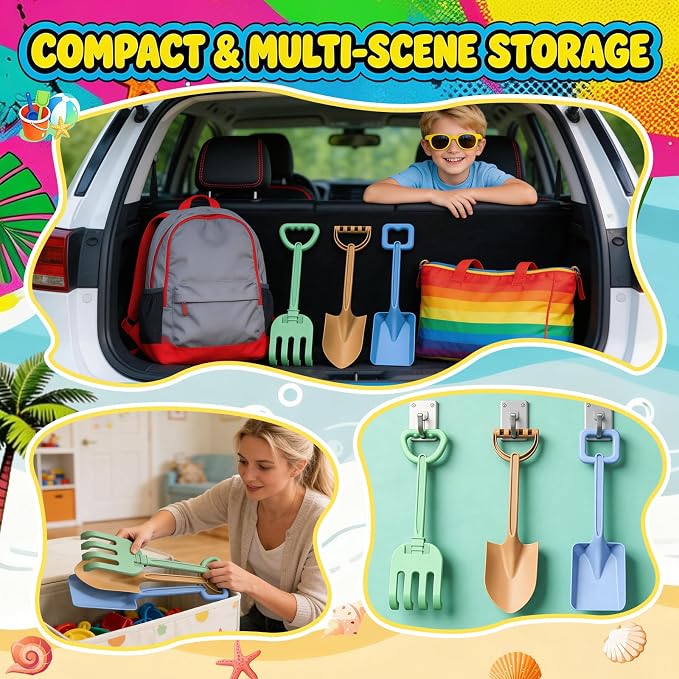 16" Beach Shovels Set for Kids & Adults, Perfect for Beach Digging, Sandbox Play, Garden Tasks, Snow Shoveling & Outdoor Fun, Ideal for Party Bundles, Gardening Planting, Summer Activity Essentials