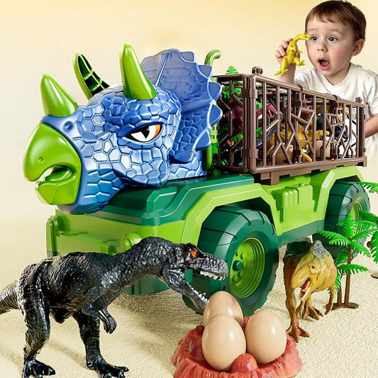 Dinosaur Toys for Kids 3-5, Dinosaur Transport Truck Car Set with 8 Dinosaur Figures & Play Mat, Gift for 2 3 4 5 6 7 Year Old Toddler Boys