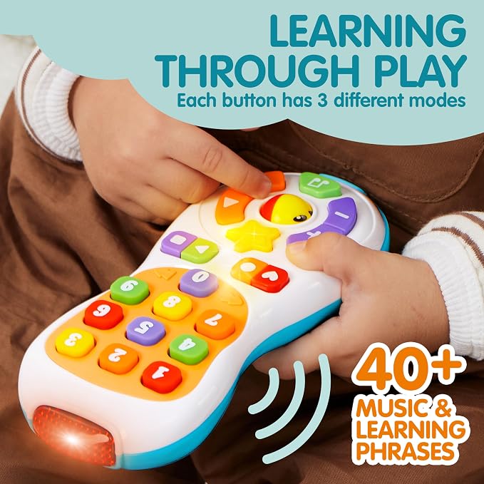 JOYIN Baby Toys 6-12 Months - TV Remote Control Toy with 40+ Music and Learning Phrases & Volume Control, Birthday Gift for Todder Girls Boys