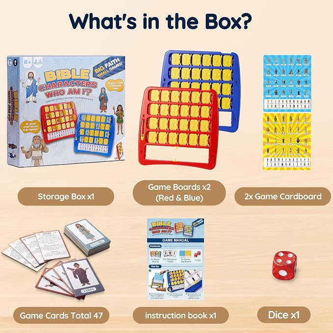 Guess Bible Who Am I Game - Fun Guess Bible Who Am I for Kids, Interactive Bible Game with 47 Classic Bible Characters Verse Cards, Sunday School Games & Christian Religious