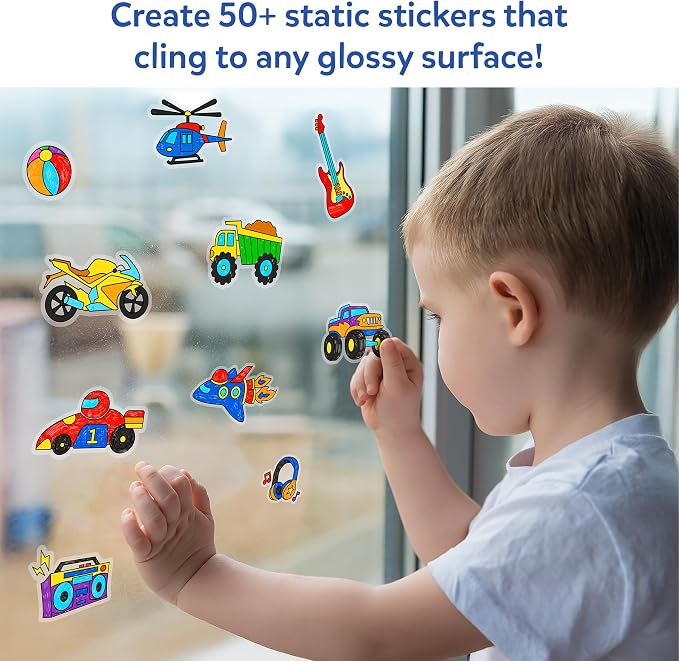 Skillmatics Cling Art – Color Clingz, 50+ Reusable Static Stickers, Mess-Free Fun for Kids, DIY Craft Kits & Supplies, Travel Toys, Creative Gifts for Boys and Girls Ages 3, 4, 5, 6, 7