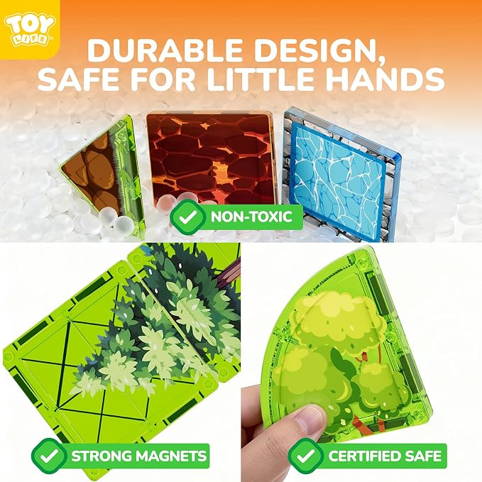 TOY Life 79PCS Magnetic Tiles Dinosaur Toys Set, Magnet Building Blocks Lava Dino World for Kids Ages 3-5, Jungle Animals Construction Toys for Toddlers 4-8, STEM Educational Gift for Boys & Girls 3+