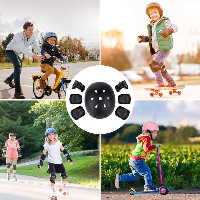 WayEee Kids Bike Helmet Set Skateboard Knee Pads, Helmet Pad Set Protective Gear Set Adjustable for Girls Kids 3-14 Helmet Elbow Pads Wrist Guards for Sport Cycling Bike Roller Skating Scooter