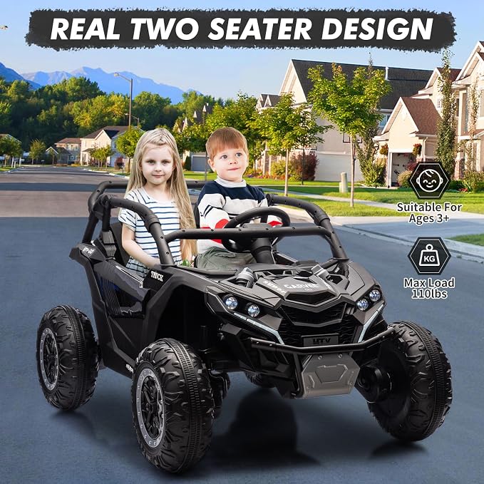 Garvee 24V 2-Seater Kids Ride on Car with Remote Control 4WD Electric Truck, Ride on Toy Off-Road UTV with 4-Wheel Shock Absorber, LED Lights, Music