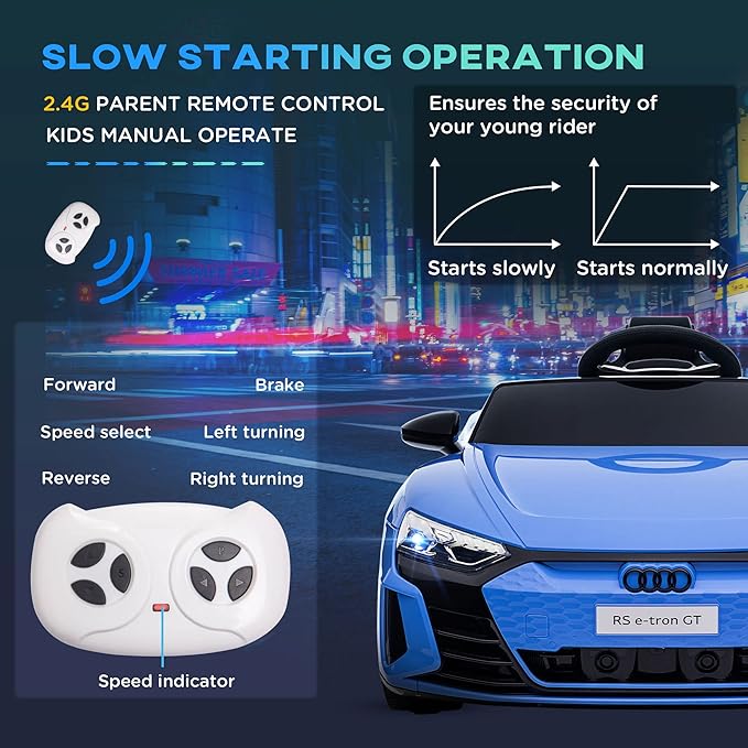 Aosom Licensed Audi RS e-tron GT 12V Ride On Car Truck for Kids, Electric Car Ride On Vehicle w/Parent Remote Control, Music, Lights, for Toddlers, Blue