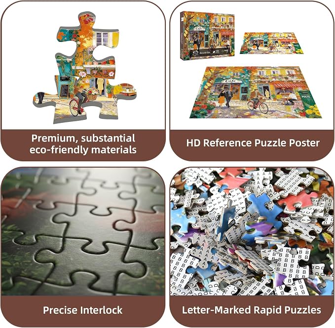 Romantic Cafe Puzzles for Adults 1000 Pieces,Impossible Hard Difficult Challenging Jigsaw Puzzles for Adults 1000 Pieces,Puzzle with Letters on Back,Recycled Paper Jigsaw Puzzle(27.6"x19.7")
