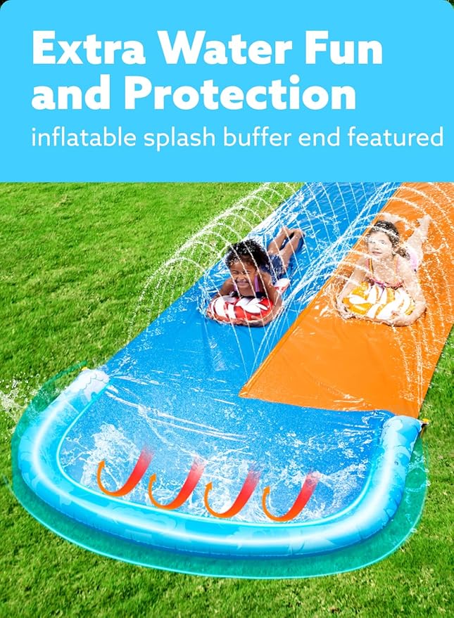 JOYIN 22.5ft Water Slides and 2 Bodyboards, Lawn Water Slide Summer Slip Waterslides Water Toy with Build in Sprinkler for Backyard Outdoor Water Fun for Kids