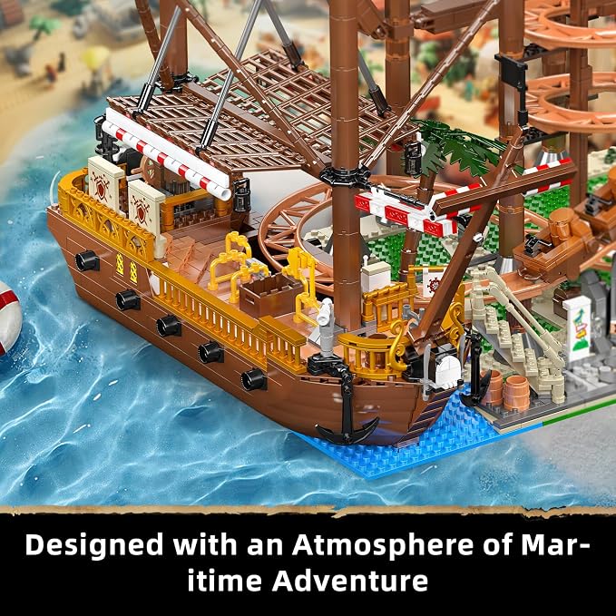 Mould King 11013 Roller Coaster Amusement Park Building Set, Fairground Theme Park Kit with Rollercoaster & Pirate Ship, Ideal Gift Model Building Kit for Adults (2174 Pieces)