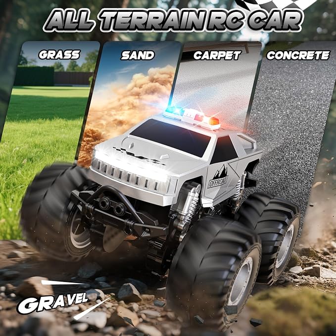 Remote Control Car, All Terrain Remote Control Truck, RC Cars with 360 Degree Spins, Pickup-Style Toy Car with Light, Rechargeable RC Truck for Boys Girl Kids 4-7 8-12 6-8