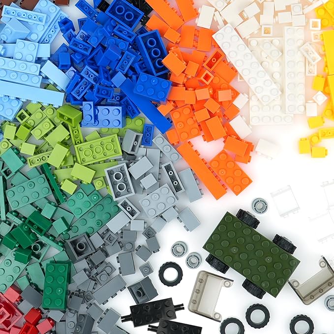 MALEKO 320 Pieces Bricks Parts Pack, Classic Creative Bulk Blocks Car Wheels and Axles Set, Compatible Starter Building Blocks in Random Color - Mixed Shape