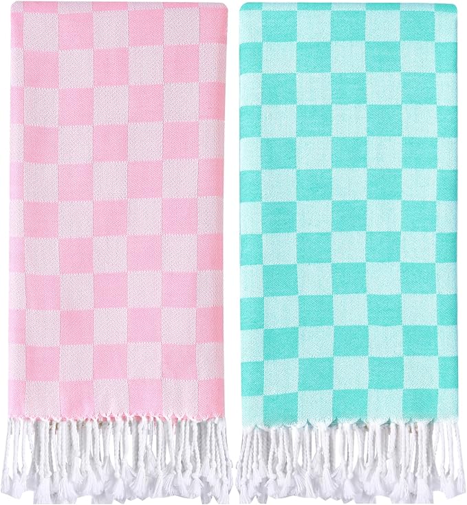 Antfuny 2 Packs Checkered Plaid Travel Towel Turkish Towel Beach Blanket Quick Dry Lightweight Hawaii Summer Vacation Necessities Europe Costa Rica Florida Trip Essentials Airplane Accessories Flight