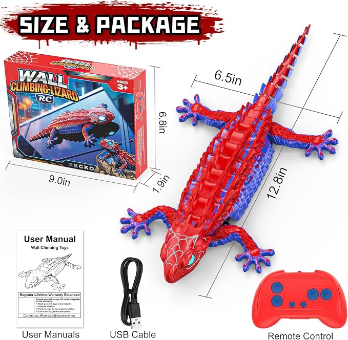 RC Wall Climbing Gecko, Rechargeable Remote Control Robot for Kids Toys, 360° Rotating RC Stunt Car with Light, Wall Crawler Lizard Toys for 3-12 Year Old Boys Girls Kids
