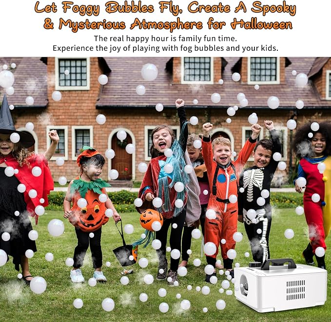 Wisdomlit Fog Bubble Machine, 2-in-1 No-Spill Smoke Bubble Machine (White) | 400W Power, 2 Bubble Modes, 8000+ Colorful or Fog-filled Bubbles, Great for Indoor Outdoor Halloween Party